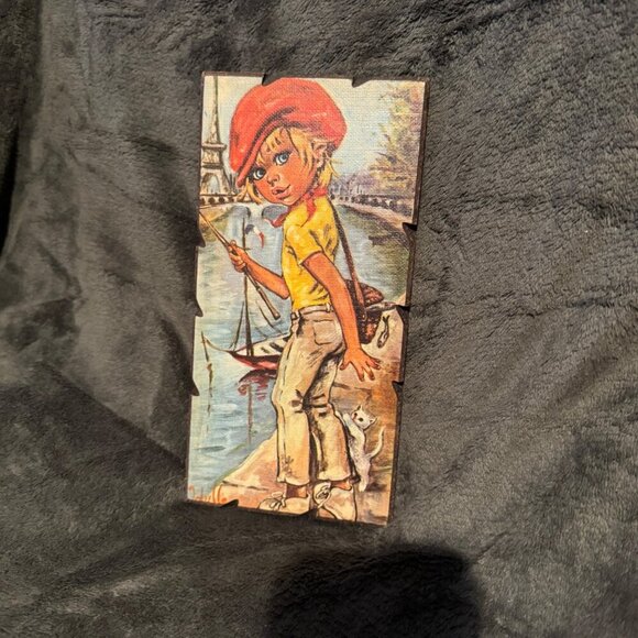 Vintage 2 60s Big Eyed Kids Prints On Board F Idylle Made in italy Paris Girl Ca - Picture 4 of 8